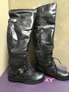 Mojo Moxy NEW HIGHLAND RIDER Black Moto LEATHER OVER THE KNEE Boots NWB 6,5 US - Picture 1 of 10