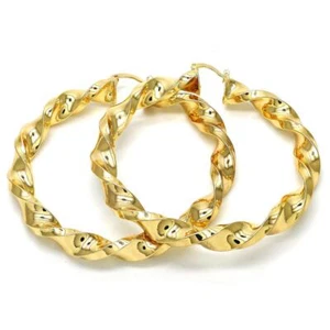 Women's 14K Gold Filled Twist Hollow Design Trendy Round Hoop Earrings 50mm-70mm - Picture 1 of 7