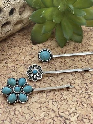 JUEGO 3 Pinzas de Pelo Plateadas del Suroeste Occidental Turquesa REGALO DE NAVIDAD MEDIAS Foto 1 de 4