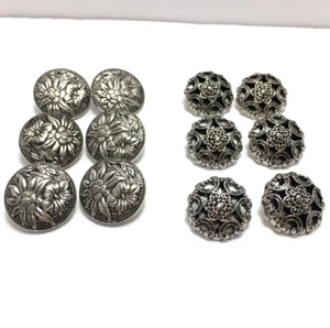 shank buttons, 2 sets 6 each, floral, silver tone, two styles - Picture 1 of 12