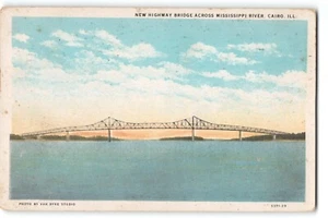 Postal Nuevo puente de carretera a través del río Mississippi Cairo IL 1930 - Imagen 1 de 2