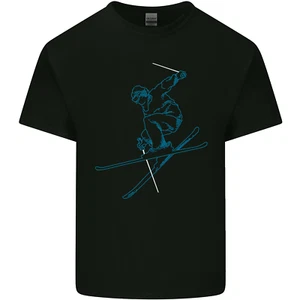 Skier Blue Outline Skiing Ski Kids T-Shirt Childrens - Picture 1 of 3