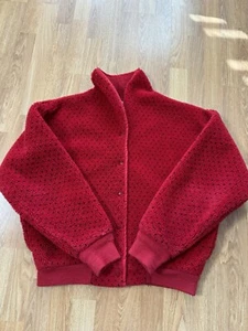 Vintage LL Bean Fleece Jacket Women's L Red Snap Up Deep Pile Made in USA 90s - Picture 1 of 9