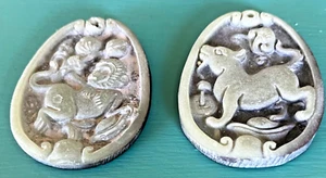 Two Old Chinese Amulets Monkey and Ox Estate Item Nice Detail - Picture 1 of 4
