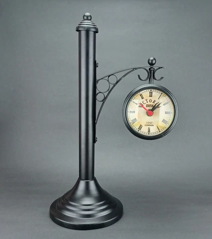 Vintage Nautical Desk Station Clock With Stand Matte Black Finish Antique Look Cover