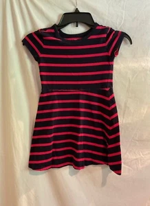 Gap Girls Size Small Navy Blue Hot Pink Striped Short Sleeve Dress - Picture 1 of 7
