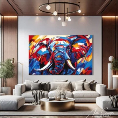 Arte de pared colorido lienzo pintura impresión elefante decoración arte pop decoración elefante Foto 1 de 4