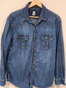 Vintage Route 66 Men’s Large Denim Long Sleeve Shirt 1990’s Snap Buttons Up - Picture 1 of 8