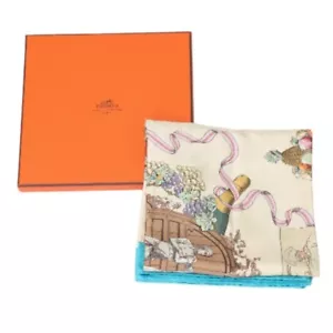 HERMES scarf In celebration of French cuisine 100% silk scarf blue - Picture 1 of 7