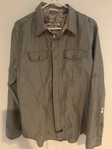 Camisa Lion's Crest English Laundry Para Hombre XL Abotonada LS Gris Blanco Rayas - Imagen 1 de 5