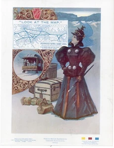 1900 Color Advertisement for the Pennsylvania Short Line Railroad w Pretty Lady - Picture 1 of 1