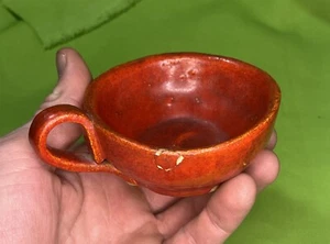 Vintage Antique Art Pottery Tea Cup Burnt Orange Crude Naive - Picture 1 of 14