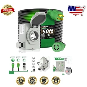 Schwerlast 30 AMP Generator Kabel mit vorgebohrter Einlassbox - 50 Fuß Länge - Bild 1 von 9