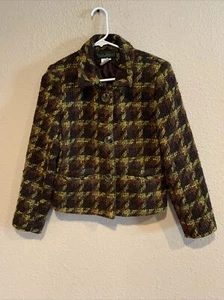 Harve Benard Retro Wool Multicolored Plaid Vintage Blazer Jacket, Women’s 4 - Picture 1 of 5