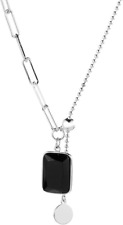 Sysow Silver Necklace,S925 Sterling Retro Geometric Black Onyx... 