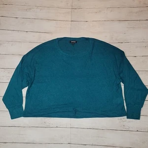 NWOT Express Long Sleeve Ribbed Knit Crop Top Blue - Size Small Petite Oversize - Picture 1 of 9