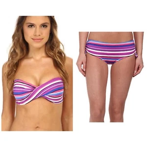 NWOT GABRIELLA ROCHA *BALLONA* STRIPED BANDEAU BIKINI TOP & BOTTOMS S NO STRAP - Picture 1 of 7