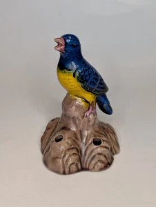 Vintage blauer Vogel Blumenfrosch, 4,5" blau und gelb Singvogel - Bild 1 von 8