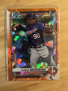2021 Bowman Chrome 1st Yunior Severino Orange Cracked Ice /75 Twins - Picture 1 of 2