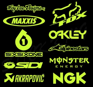 10 x Motocross MX Racing Aufkleber Set - Sponsoren Decals fluoreszierend GELB Vinyl - Bild 1 von 1