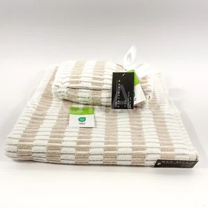 Max Studio Dry 3 piezas 1 baño y 2 toallas de mano 100 % algodón beige y blanco nuevo - Imagen 1 de 8