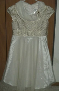 Jona Michelle Size 10 Ivory Gold Polka Dot Metallic Tulle Faux Fur Party Dress - Picture 1 of 5