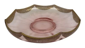 Rambler Rose Pink Tiffin-Franciscan Depression Glass 9" Gold Scalloped Edge Bowl - Picture 1 of 11