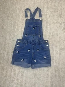 Disney classic medium wash embroidered Mickey Mouse jean overalls Size 9/10 - Picture 1 of 7