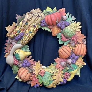 Vtg 1994 Scioto Molds Ceramic Wall Door Wreath Fall Autumn Corn Pumpkins Acorns - Picture 1 of 15