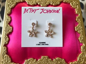 Betsey Johnson Tiny Rose Gold CZ Cubic Zirconium Star Crystal Cuties Earrings - Picture 1 of 2
