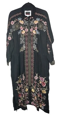 Johnny Was Plus 1X Fairlie Dress Black Floral Embroidered Shirt Belt Midi $538 - Image 1 of 4