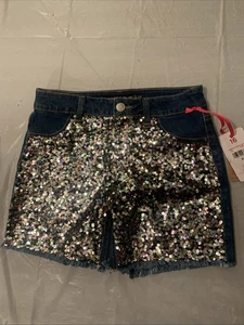 Justice Girls Highrise Midi Sequin Stretchy Comfy Denim Shorts 16 - Picture 1 of 11
