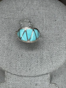 Vtg Zuni Sterling Silver and Turquoise Woman's Ring size 8 MLK Native American - Picture 1 of 7