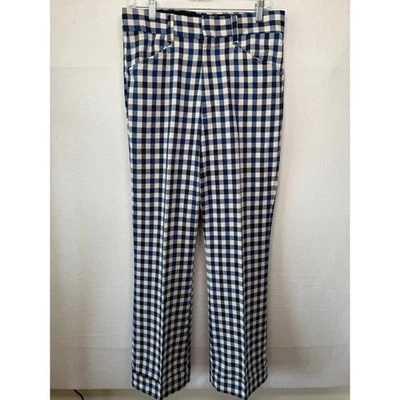 Farah VTG Women's Blue White Plaid Flare Pants, 1960s 1970s Bellbottoms - Image 1 of 3