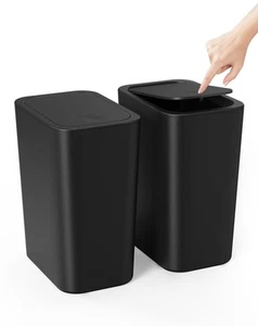 Bathroom Trash Can with Lid, 2 Pack 2.6 Gallon Small Black Garbage Can, Press... - Picture 1 of 7