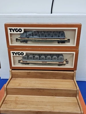 2 × Tyco Great Northern 50ft Flat Car With Cable Reel Load & Box - Image 1 of 4