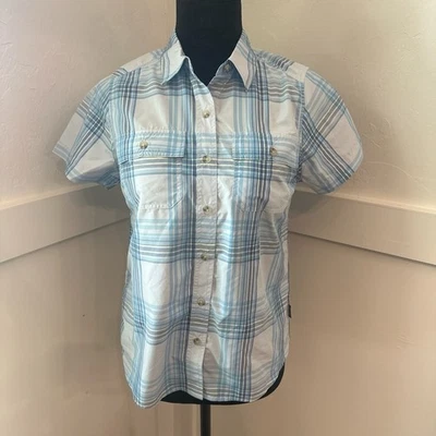 Camisa informal a cuadros Eddie Bauer azul y blanca con botones Foto 1 de 4