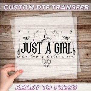 DTF Transfer Just A Girl Who Loves Halloween Witch Design for Women - Picture 1 of 10