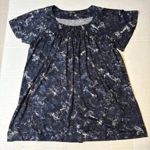 Daisy Fuentes Moda blau schwarz Print Kurzarm Bluse Damen Gr. M A2788 - Bild 1 von 4