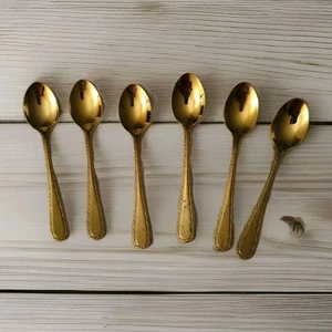 Vintage 6er Set kleine koreanische Teelöffel Besteck Edelstahl goldfarben  - Bild 1 von 12