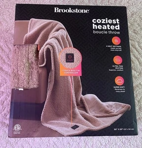 BROOKSTONE 50"x60" Cozy Heated Throw Blanket Boucle Brown - Picture 1 of 6