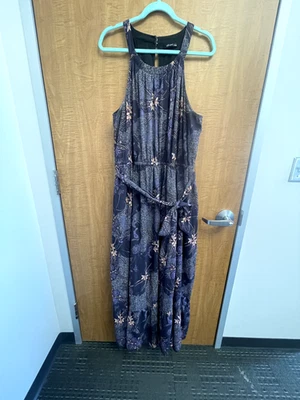 eShakti Maxi Dress Women's 2X/22W lined w/pockets, purple floral - Image 1 of 4