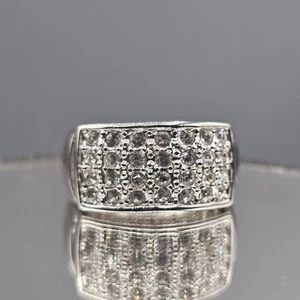 CZ Cigar Band Ring 4 Row Cubic Zirconia Silver Tone Size 5.5 Camille Lucie - Picture 1 of 12
