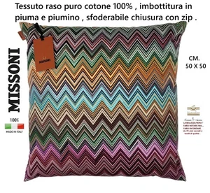 Missoni Kissen Cm. 50 x 50 Double Face piuma e piumino 100% raso cotone pesante - Picture 1 of 9