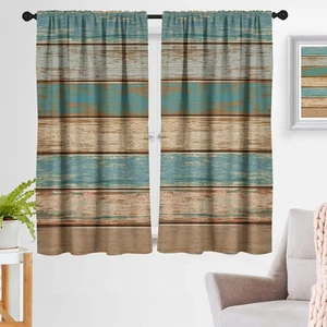Rustic Window Curtain Western Teal and Brown Turquoise Green Southwestern Ret... - Bild 1 von 6
