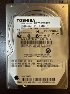 TOSHIBA MK7559GSXF 750GB SATA 2.5" Internal Laptop Hard Drive 655-1647B *TESTED* - Picture 1 of 4