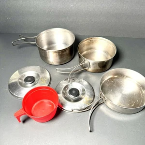 Vintage Evernew Edelstahl verschachtelt Camping Kochset S Japan komplett gebraucht - Bild 1 von 9