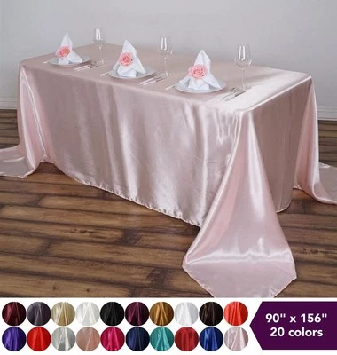90x156" SATIN Rectangular Large Tablecloths Wedding Party Catering Decorations - Image 1 of 3