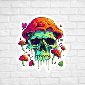Psychedelic skull magic mushroom sticker vinyl decal skeleton groovy laptop mug - Picture 1 of 3