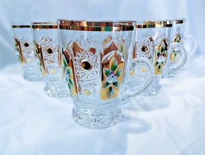 Bohemia glass tea, coffee cups decorated gold and enamel, 6 pcs II. - Picture 1 of 4